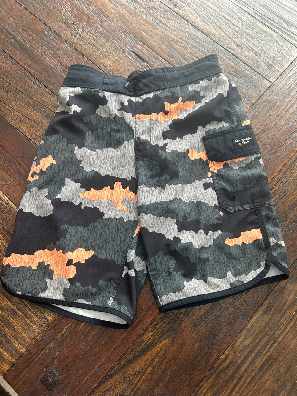 Abercrombie & Fitch Black, Gray & Orange Camo Board Shorts